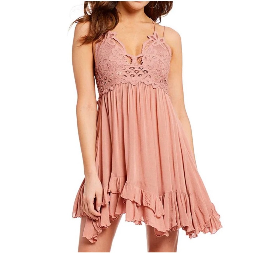 Free People Adella Slip Dress Mini Lace Ruffle Spaghetti Straps Sleeveless Flowy - Picture 7 of 11